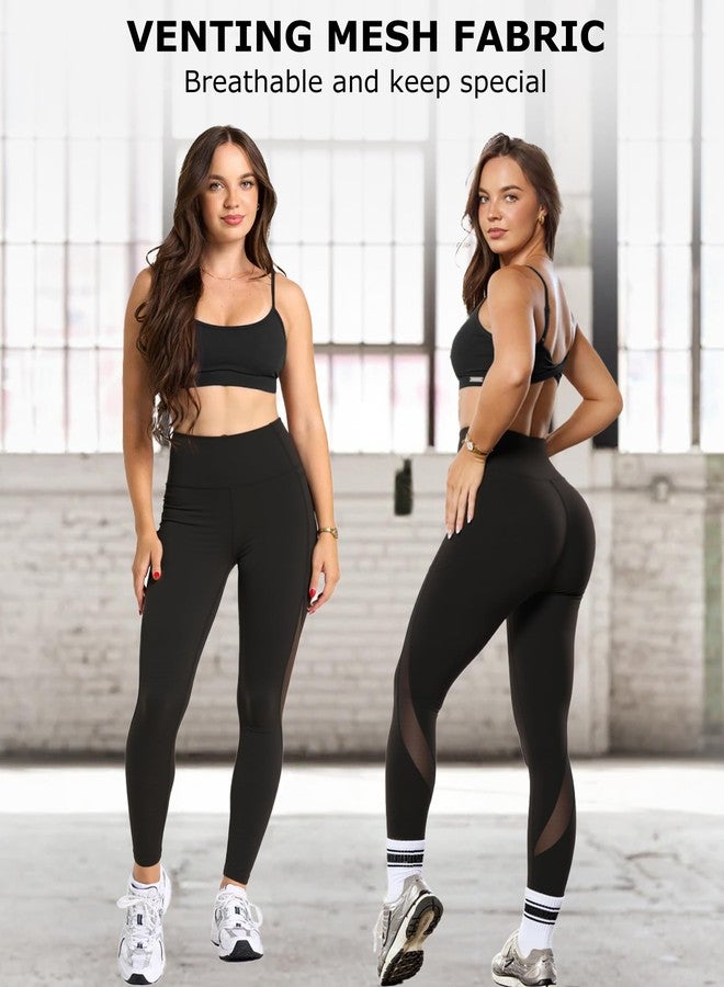 TrainingGirl بنطلون رياضي شبكي عالي الخصر من TrainingGirl للنساء، بنطلون يوغا للتمارين الرياضية والجري، بنطلون رياضي مطبوع، بنطلون رياضي ضيق مع جيوب (أسود، كبير) - Image 2